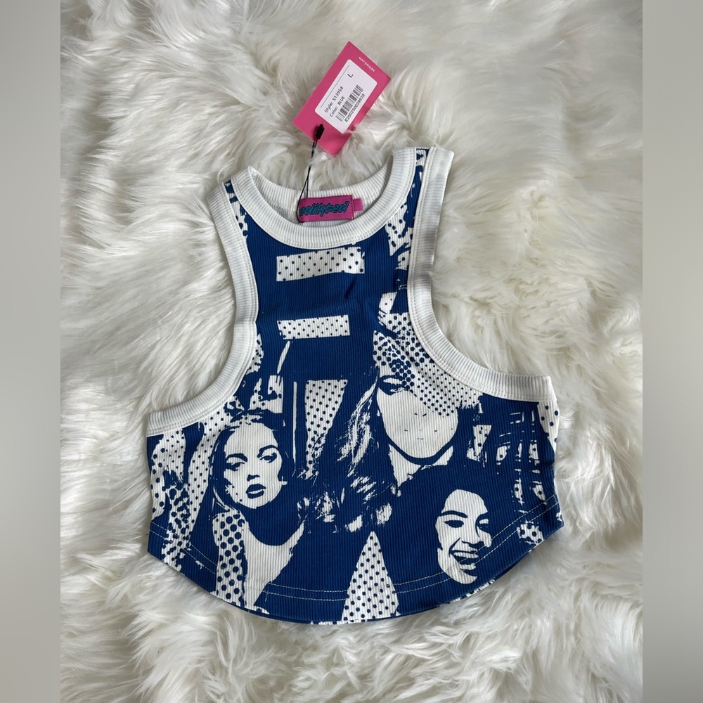 EDIKTED Faces Print Rib Crop Top